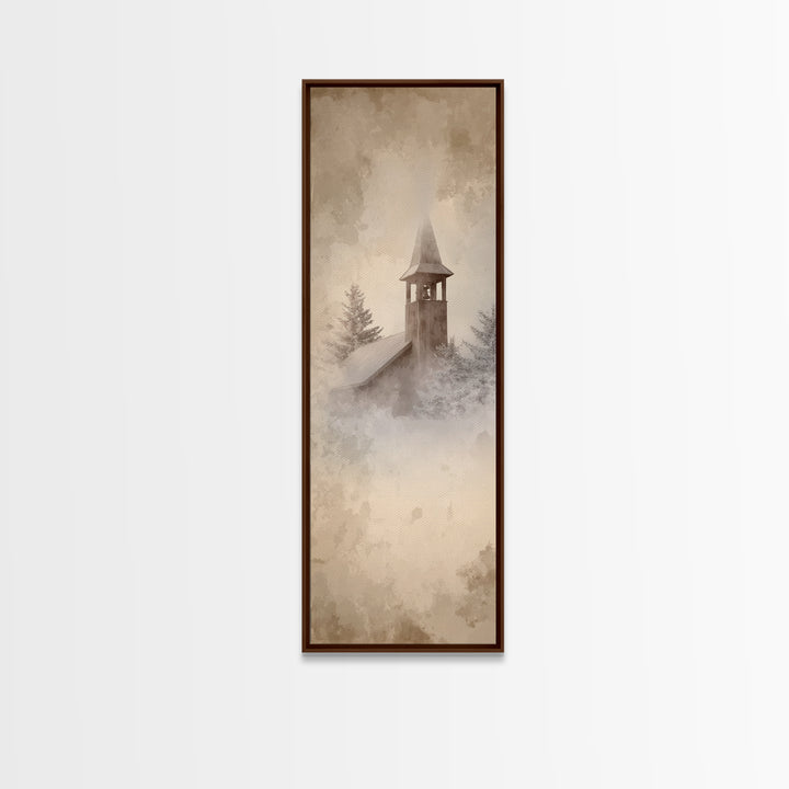 Silent Bell Tower, Framed Canvas Print, Skinny Art, Christian Art Canvas, Christian Christmas Art, Christian Wall Art, Christmas Decor