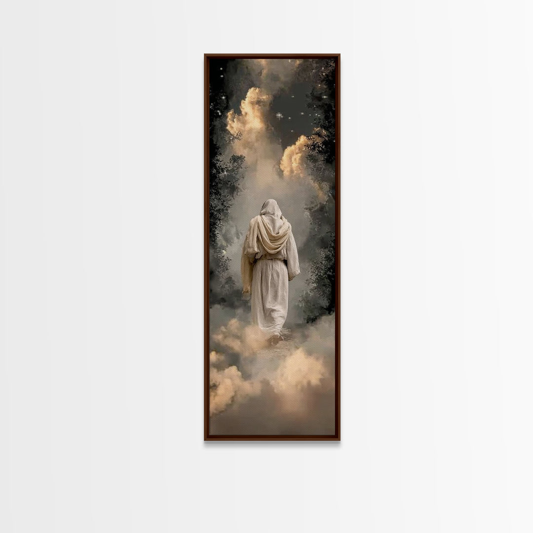 Misty Woodland Savior, Framed Canvas Print, Tall Skinny Art Print, Christian Art, Christian Wall Art, Christian Art Canvas, Christian Gift