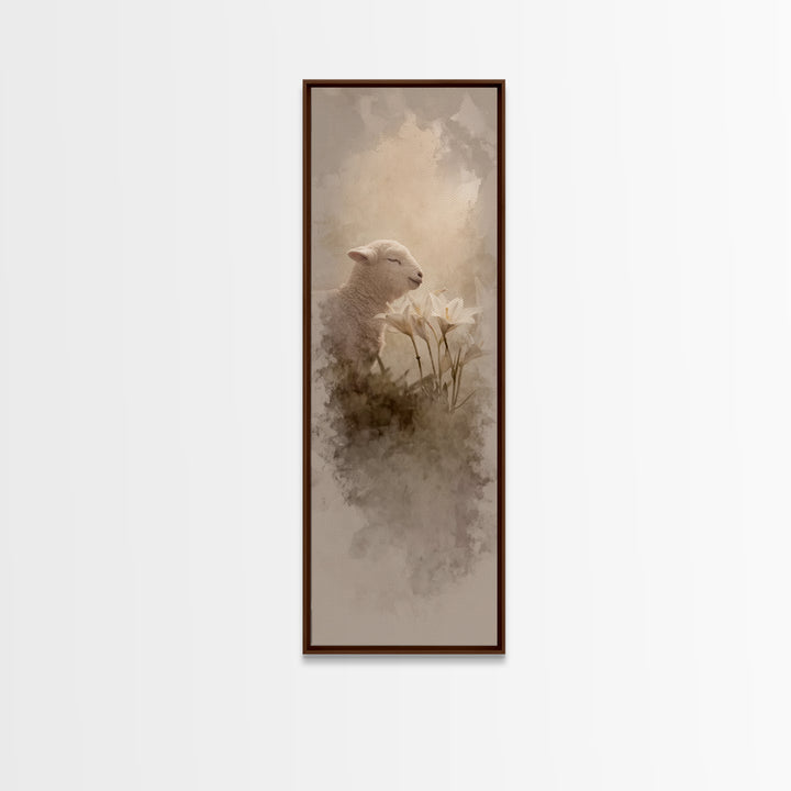 Blooming Lamb Hope – Framed Canvas Print – Christian Painting – Christian Wall Art – Tall Narrow Wall Art – Christian Art Canvas – Faith Ar