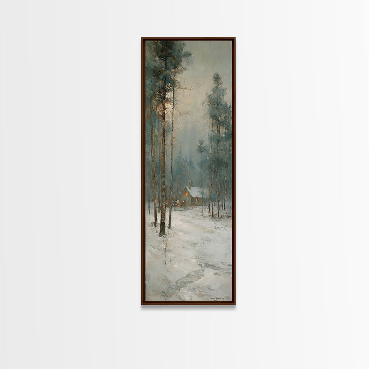 Snowfall Chapel Dawn | Framed Canvas Print | Christian Christmas Art | Narrow Art | Christmas Art Framed | Christian Wall Art | Christmas A