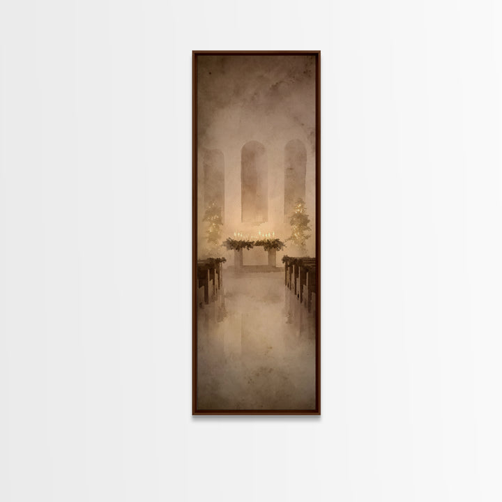 Candlelit Reverence – Framed Canvas Print – Narrow Art – Christian Christmas Art – Christian Wall Art – Christian Art Print – Christian Dec
