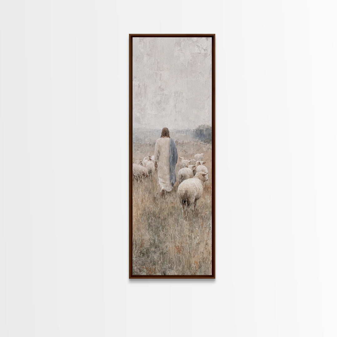 Fields Of His Care, Framed Canvas Print, Skinny Art, Jesus Wall Art, Christian Art Canvas, Christian Painting, Large Jesus Painting