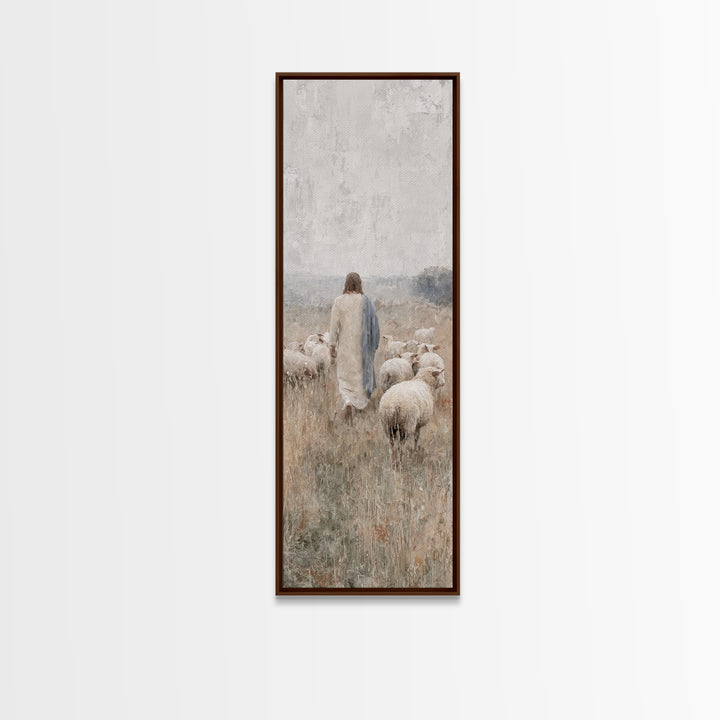 Fields Of His Care, Framed Canvas Print, Skinny Art, Jesus Wall Art, Christian Art Canvas, Christian Painting, Large Jesus Painting