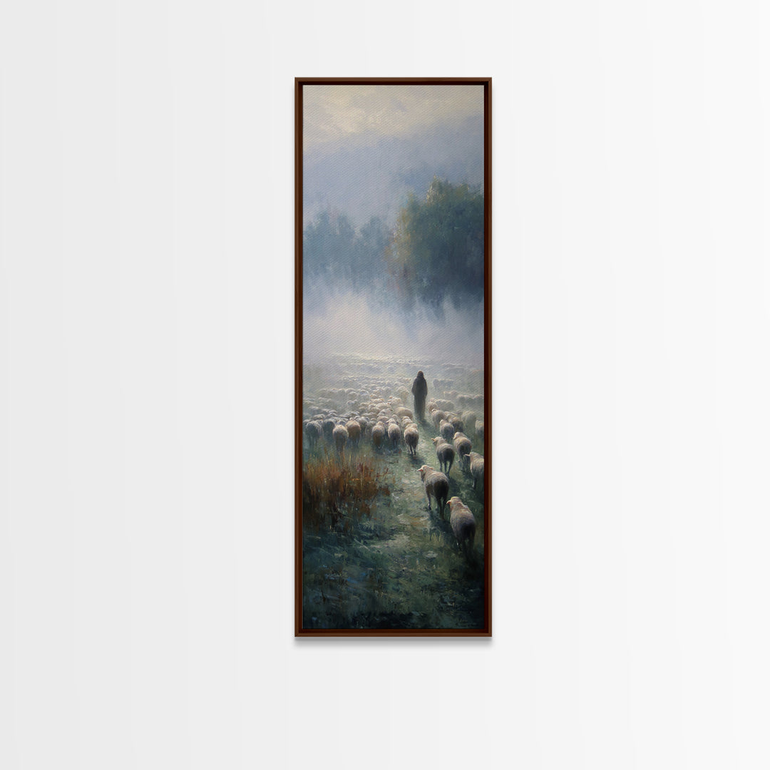 Morning Shepherd Peace – Framed Canvas Print – Narrow Art – Christian Paintings – Jesus Painting – Christian Art Gift – Large Christian Pai