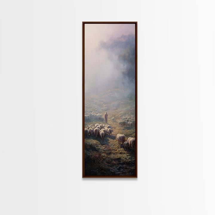 Morning Shepherd Light – Framed Canvas Print – Christian Art Canvas – Christian Wall Art – Christmas Art – Tall Narrow Wall Art – Christian