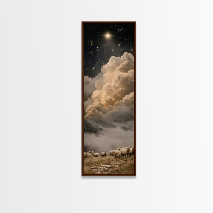 Heavenly Night Star – Framed Canvas Print – Christian Wall Art – Jesus Christmas Art – Christian Art Canvas – Tall Skinny Art Print – Chris