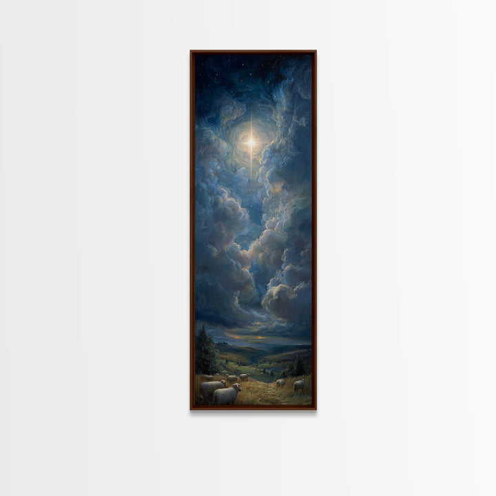 Celestial Glory Star – Framed Canvas Print – Christian Art Canvas – Christian Christmas Art – Modern Christian Art – Narrow Art – Christmas