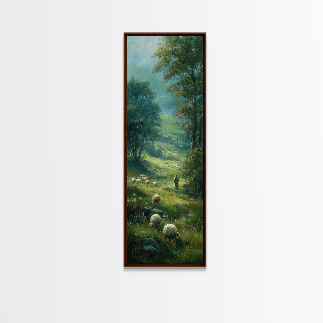 Valley Shepherd Path – Framed Canvas Print – Christian Art Canvas – Christian Wall Art – Subtle Christian Paintings – Skinny Art – Christia