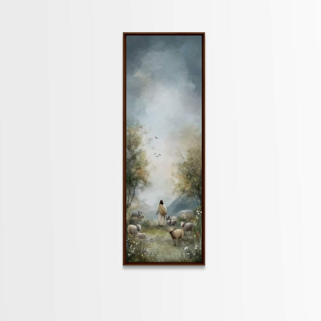 Graceful Shepherd Path, Framed Canvas Print, Christian Wall Art, Jesus Painting, Narrow Art, Christian Art Canvas, Christian Gift Ideas