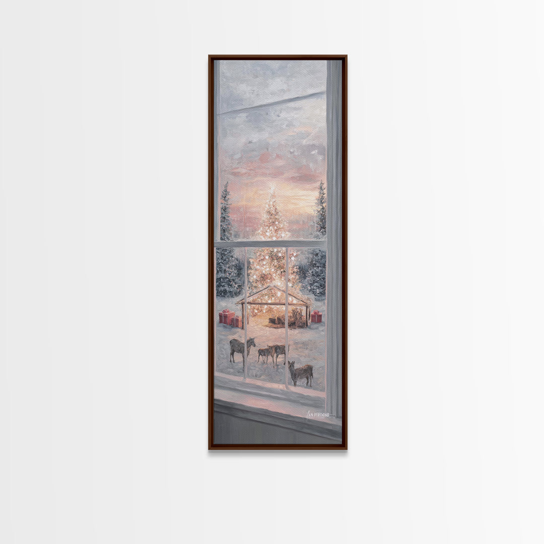 Starry Manger View, Framed Canvas Print, Christian Christmas Art, Christmas Canvas Wall Art, Tall Narrow Wall Art, Christian Art Canvas, Ch