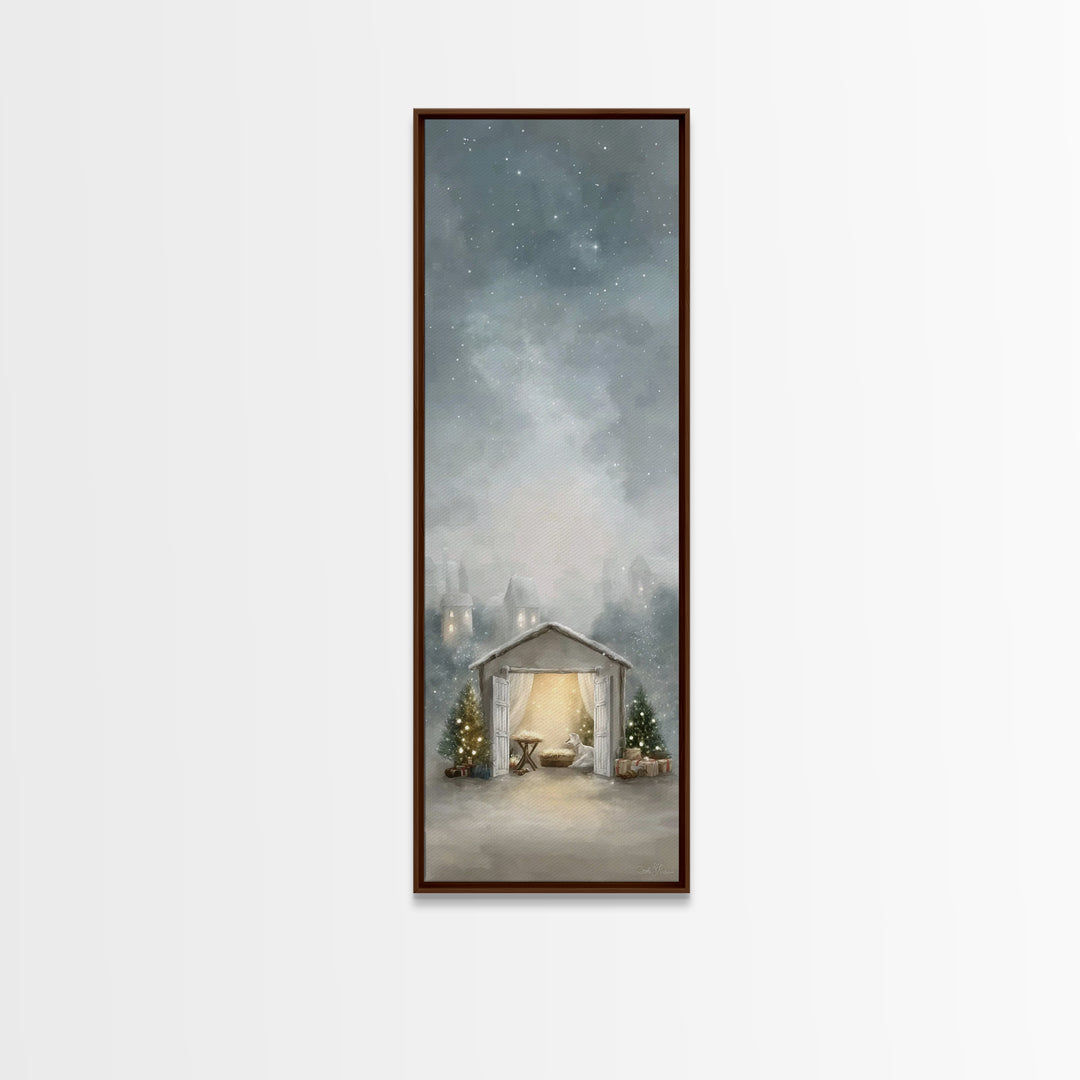 Starry Night Cradle – Framed Canvas Print – Christian Wall Art – Christian Art Canvas – Christmas Art – Jesus Painting – Christian Christma