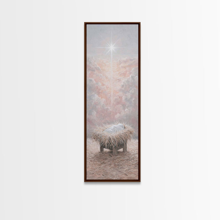 Heavenly Manger Light – Framed Canvas Print – Jesus Painting – Christmas Art – Christian Christmas Art – Christian Art Canvas – Christian W