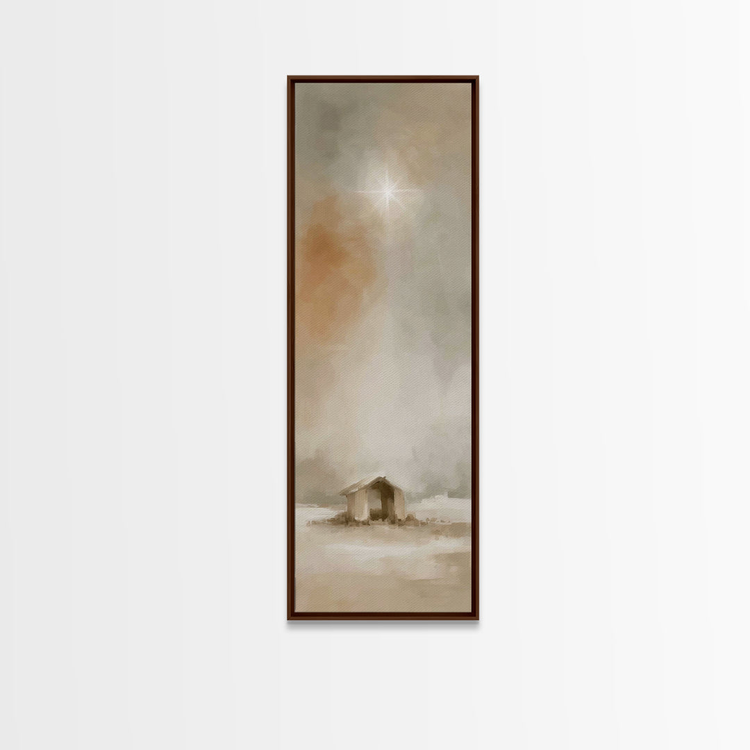 Sacred Manger Dawn – Framed Canvas Print – Christian Christmas Art – Christian Wall Art – Christian Art Canvas – Bible Art – Jesus Painting