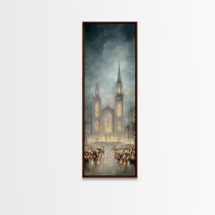 Soft Advent Gathering – Framed Canvas Print – Tall Skinny Art Print – Christian Art Canvas – Christian Wall Art – Christmas Art – Christian