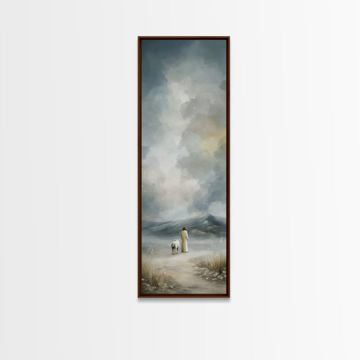 Winter Shepherd Calm, Framed Canvas Print, Narrow Art, Christian Art Canvas, Jesus Wall Art, Christian Christmas Decor, Subtle Christian Ar