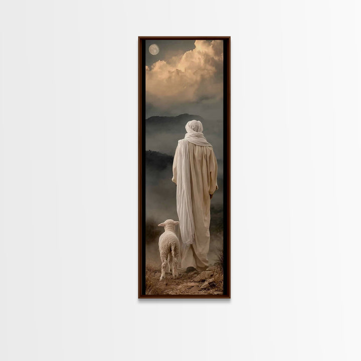 Moonlit Guide – Framed Canvas Print – Tall Skinny Art Print – Christian Art – Jesus Painting – Moody Christmas Art – Christian Decor