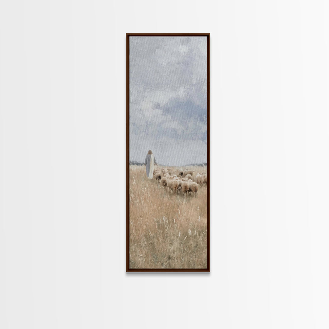 Pasture Of Grace – Framed Canvas Print – Tall Skinny Art Print – Christian Art – Christian Wall Art – Jesus Painting – Christian Christmas