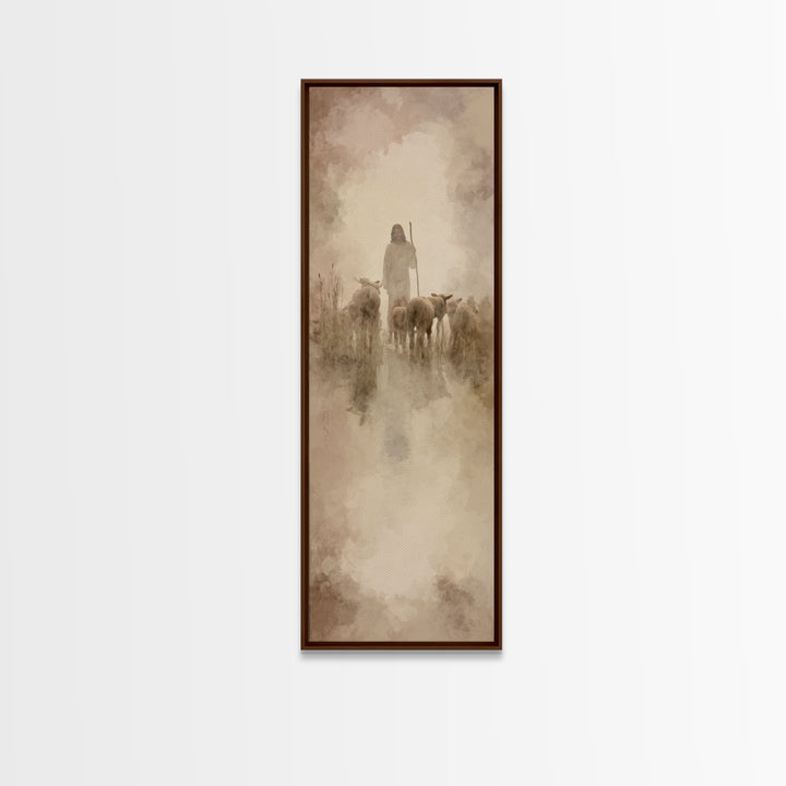 Graceful Shepherd Path, Framed Canvas Print, Christian Wall Art, Jesus Painting, Christian Art Canvas, Skinny Art, Christian Christmas Art