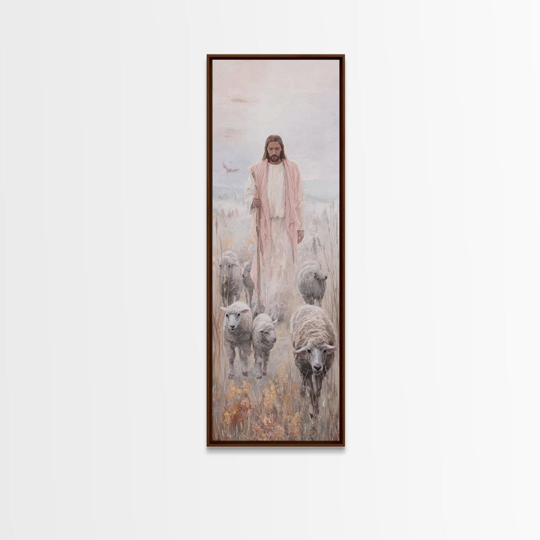 Peaceful Savior Walk | Framed Canvas Print | Christian Art | Christian Wall Art | Jesus Painting | Tall Skinny Art Print | Christian Art Ca