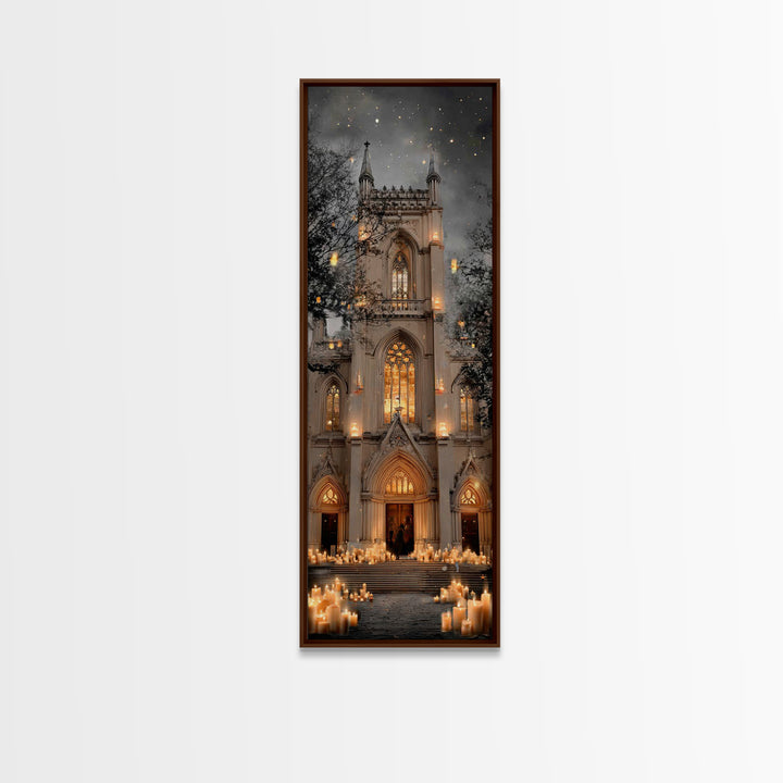 Midnight Cathedral Light – Framed Canvas Print – Tall Narrow Wall Art – Christian Wall Art – Christmas Art – Christian Art Canvas – Christi