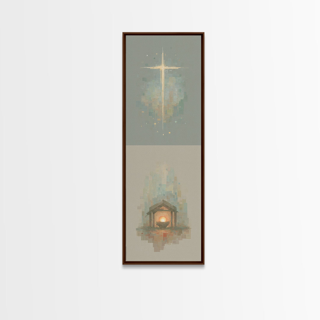 Glorious Nativity Cross, Framed Canvas Print, Christian Wall Art, Christmas Art, Christian Art Canvas, Tall Skinny Art Print, Christian Art