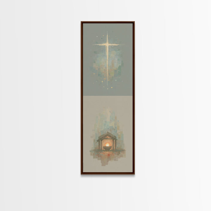Glorious Nativity Cross, Framed Canvas Print, Christian Wall Art, Christmas Art, Christian Art Canvas, Tall Skinny Art Print, Christian Art