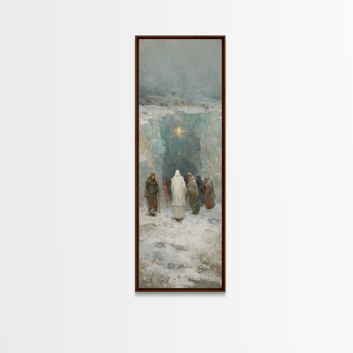 Frozen Cave Nativity | Framed Canvas Print | Christian Christmas Art | Christian Art Canvas | Christian Wall Art | Tall Narrow Wall Art | C