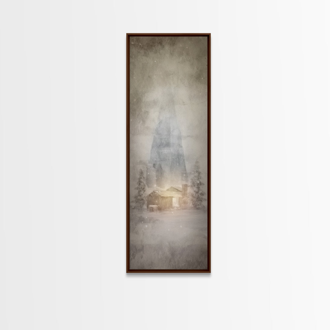 Silent Winter Chapel, Framed Canvas Print, Christian Art Canvas, Christian Wall Art, Christmas Art, Skinny Art, Christian Christmas Art