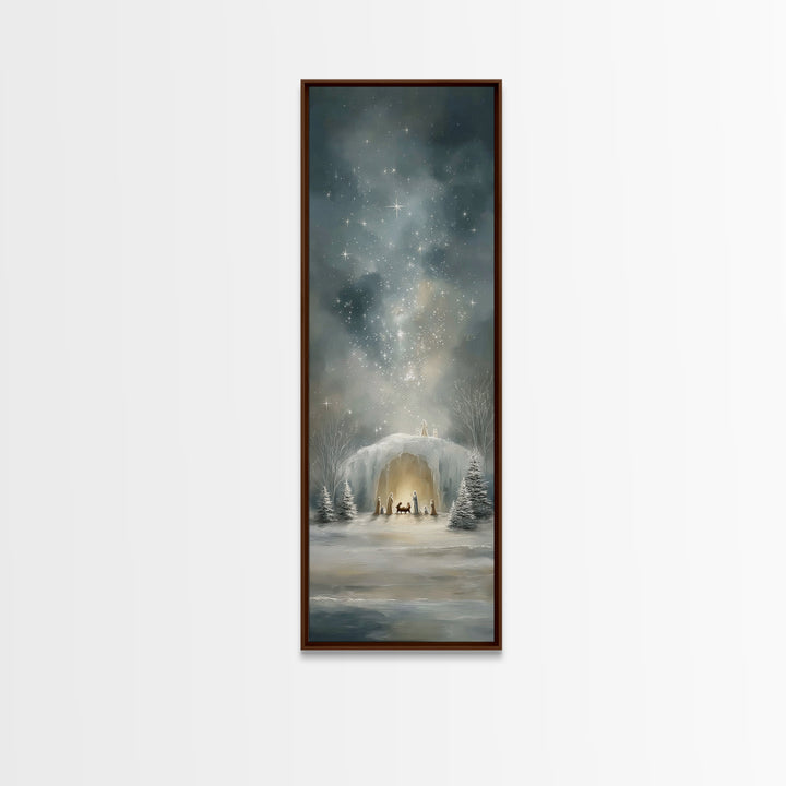 Starry Holy Night - Framed Canvas Print - Christian Wall Art - Christian Christmas Art - Christmas Art - Tall Skinny Art Print - Christian