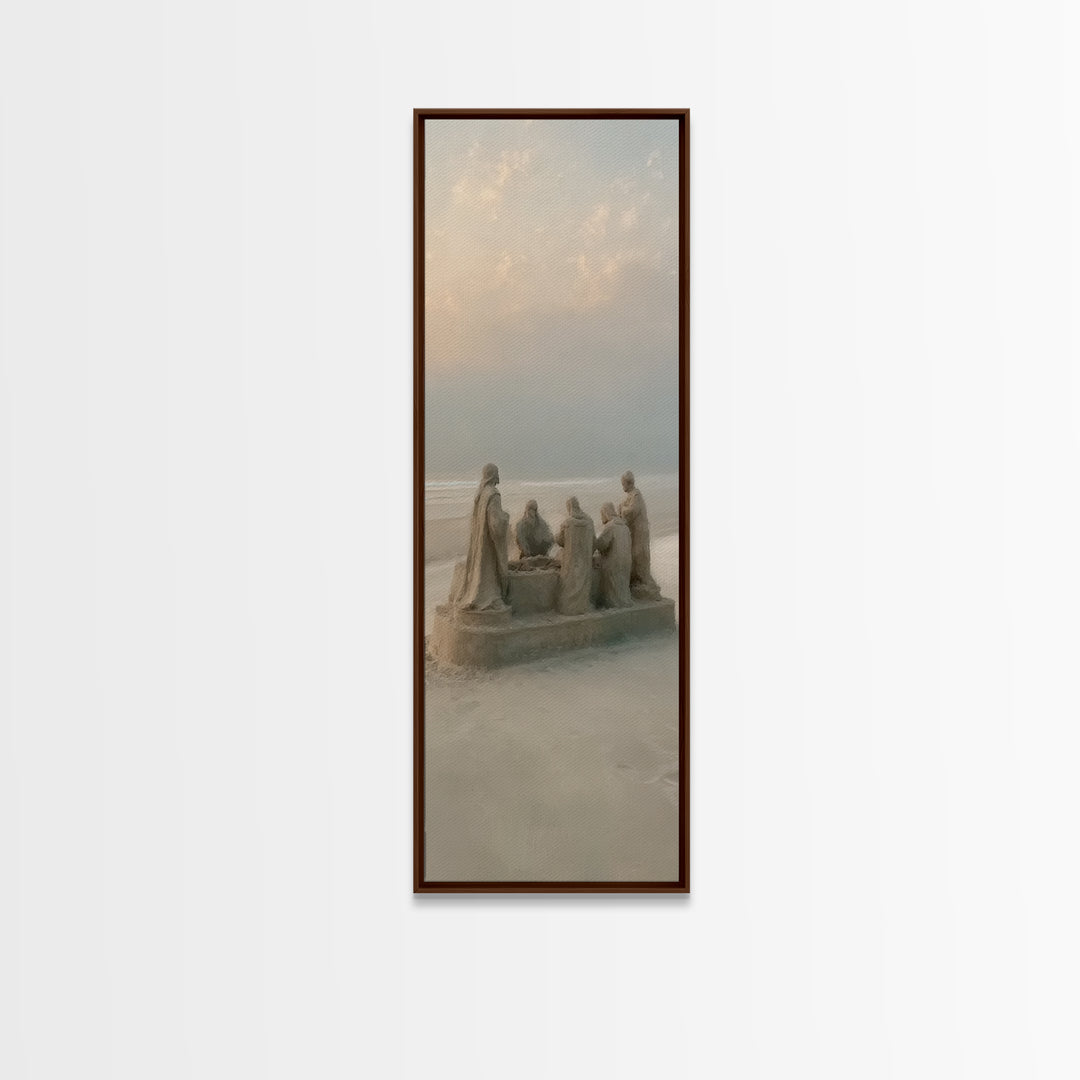 Heavenly Firelight – Framed Canvas Print – Tall Narrow Wall Art – Christian Art Canvas – Christian Painting – Christmas Wall Art