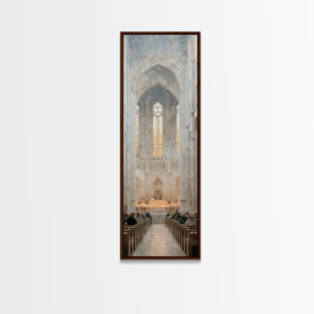Holy Candle Gathering – Framed Canvas Print – Narrow Art – Christian Christmas Art – Christian Art Canvas – Christian Wall Art – Christian