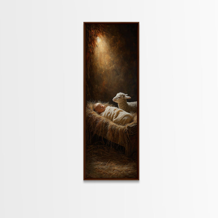 Manger Glow – Framed Canvas Print – Skinny Art – Christian Art Prints – Christian Painting – Christian Christmas Art