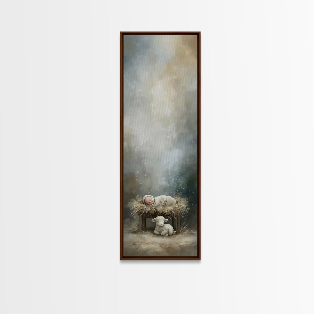 Holy Manger Peace – Framed Canvas Print – Tall Narrow Wall Art – Christian Wall Art – Christian Art Canvas – Christmas Art