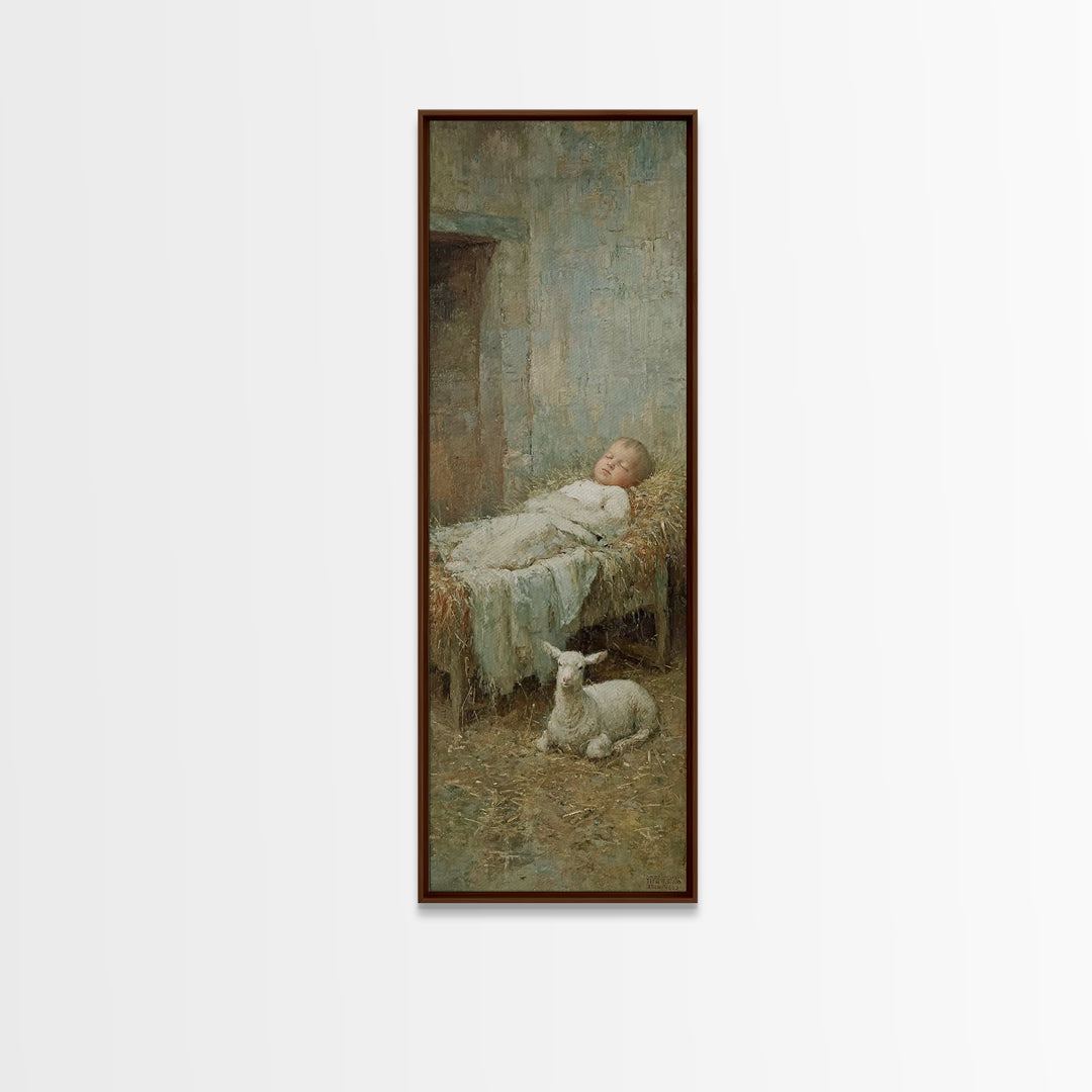 Gentle Stable Rest – Framed Canvas Print – Skinny Art – Christian Art Print – Vintage Christian Art – Christmas Wall Art