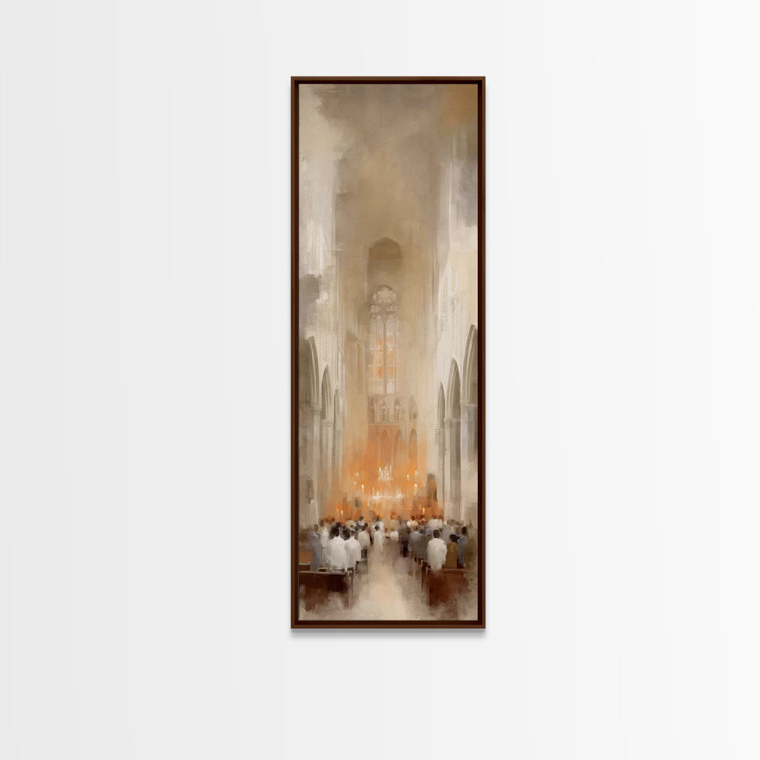 Sacred Evening Mass – Framed Canvas Print – Tall Skinny Art Print – Christian Wall Art – Christian Art Canvas – Christmas Art – Christian D