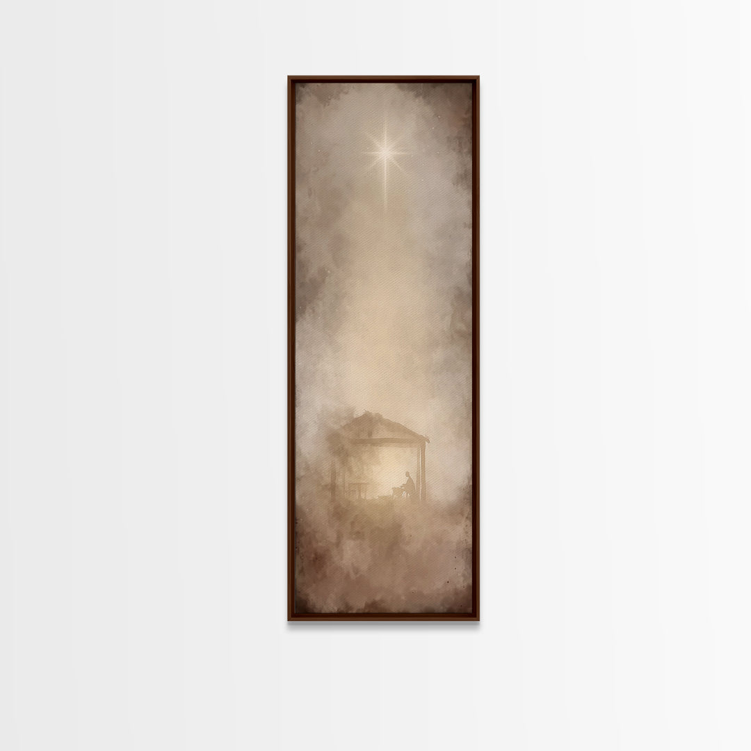 Silent Manger Light, Framed Canvas Print, Christian Art Canvas, Christian Christmas Art, Skinny Art, Jesus Painting, Christian Art