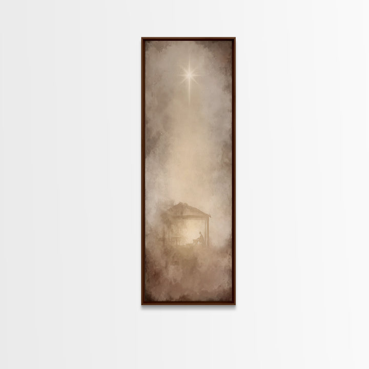 Silent Manger Light, Framed Canvas Print, Christian Art Canvas, Christian Christmas Art, Skinny Art, Jesus Painting, Christian Art