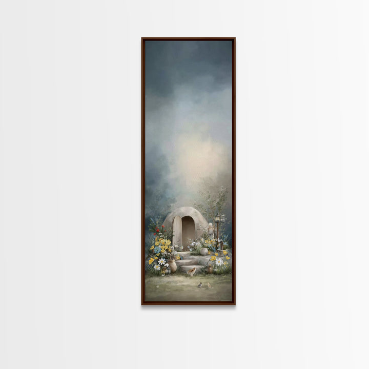 Garden Tomb Peace – Framed Canvas Print – Christian Christmas Art – Christian Wall Art – Christian Art Canvas – Narrow Art – Jesus Painting