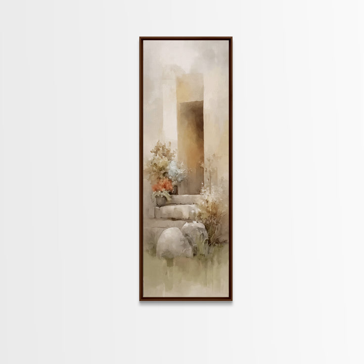 Risen Dawn Bloom – Framed Canvas Print – Christian Art Canvas – Jesus Painting – Christian Wall Art – Tall Skinny Art Print
