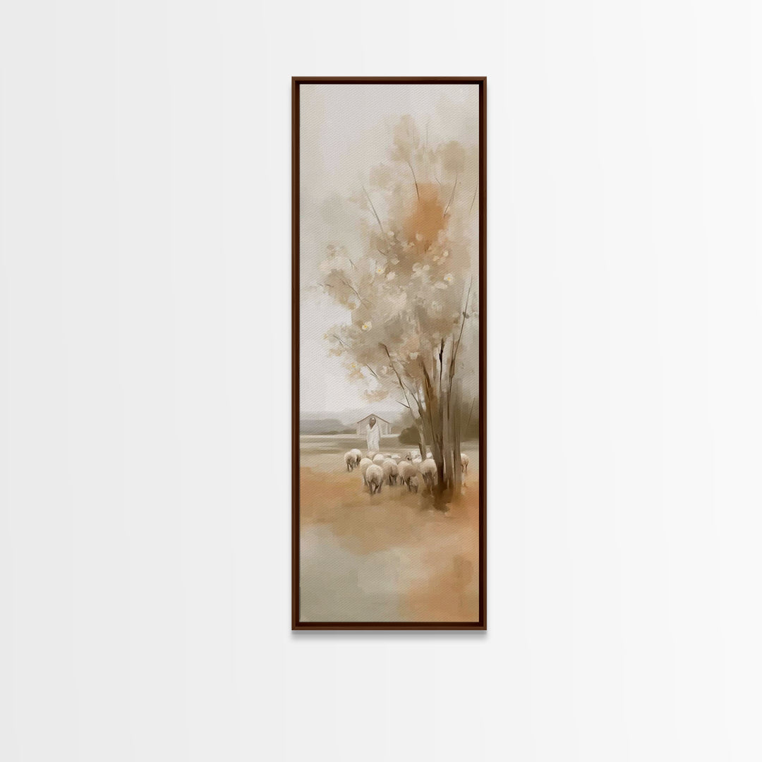 Shepherd Meadow Peace – Framed Canvas Print – Christian Art Canvas – Jesus Painting – Christian Wall Art – Tall Skinny Art Print