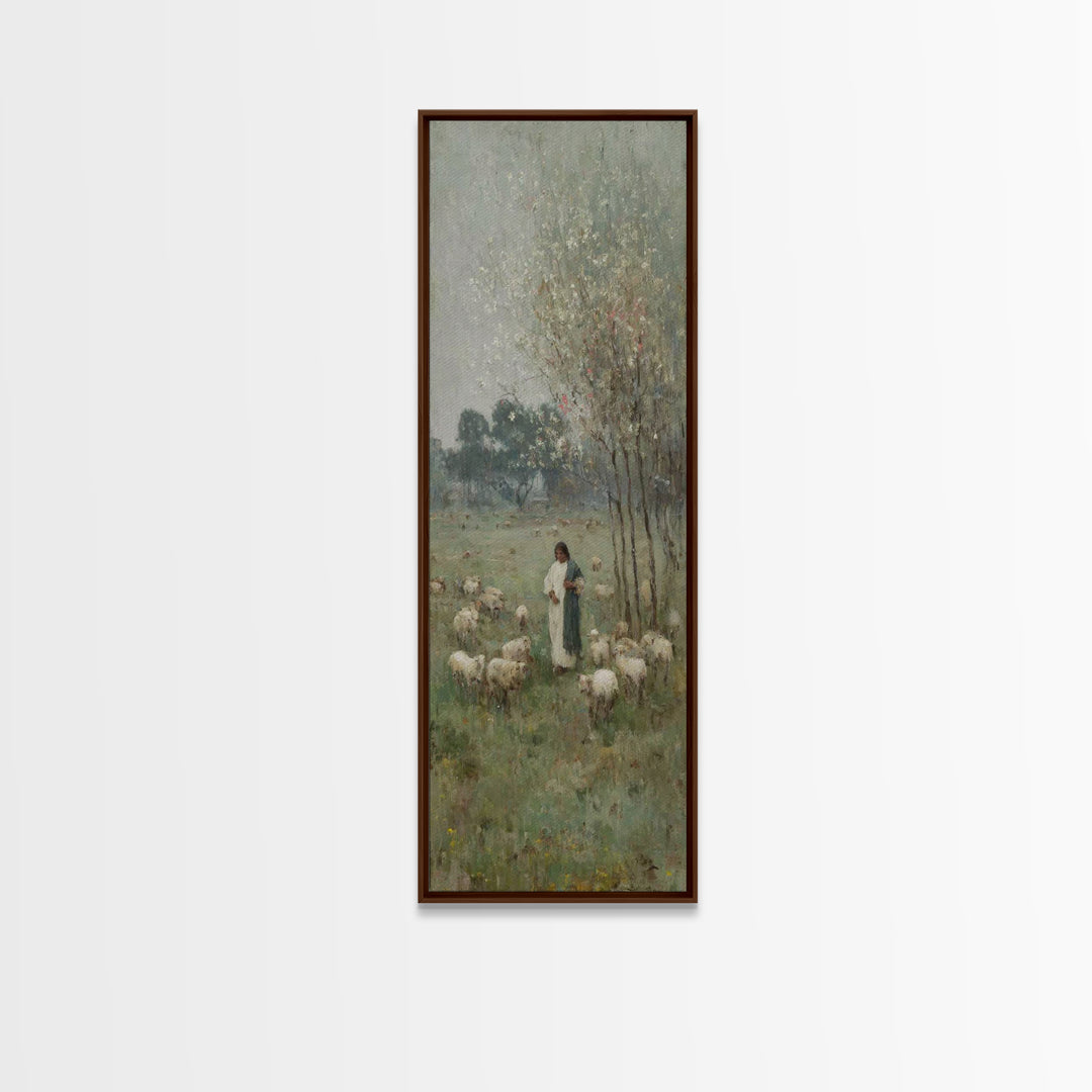 Pastoral Grace Path – Framed Canvas Print – Christian Wall Art – Jesus Painting – Skinny Art – Christian Christmas Art – Christian Gift