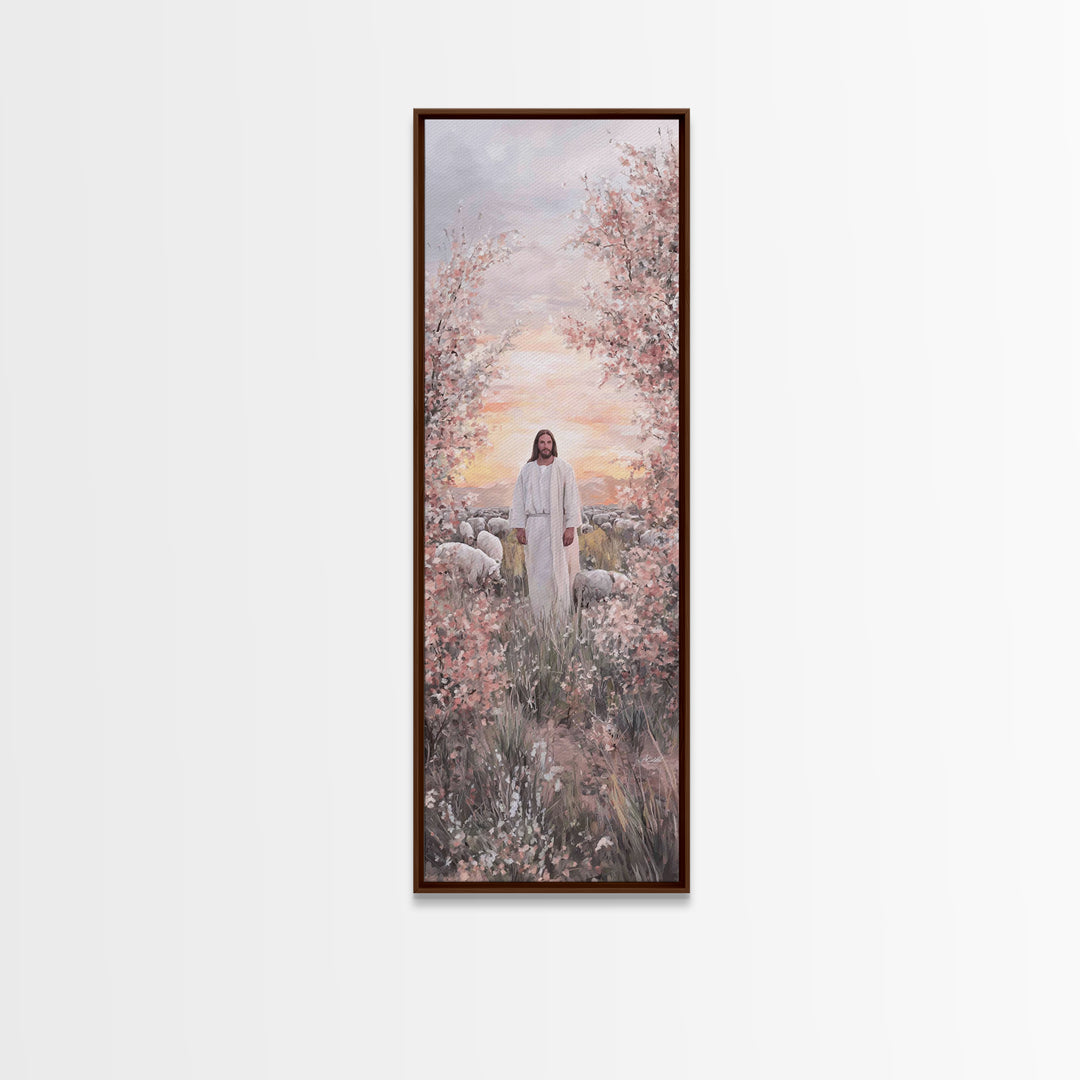 Shepherd Of Dawn – Framed Canvas Print – Christian Art Canvas – Large Jesus Painting – Narrow Art – Christian Wall Art – Christmas Art
