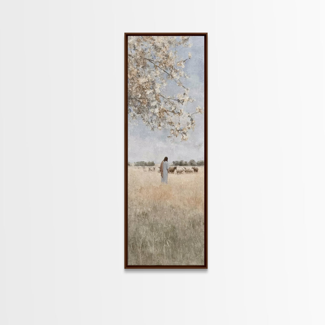 Silent Meadow Grace, Framed Canvas Print, Christian Art Canvas, Large Jesus Painting, Narrow Art, Christian Wall Art, Christmas Art Prints