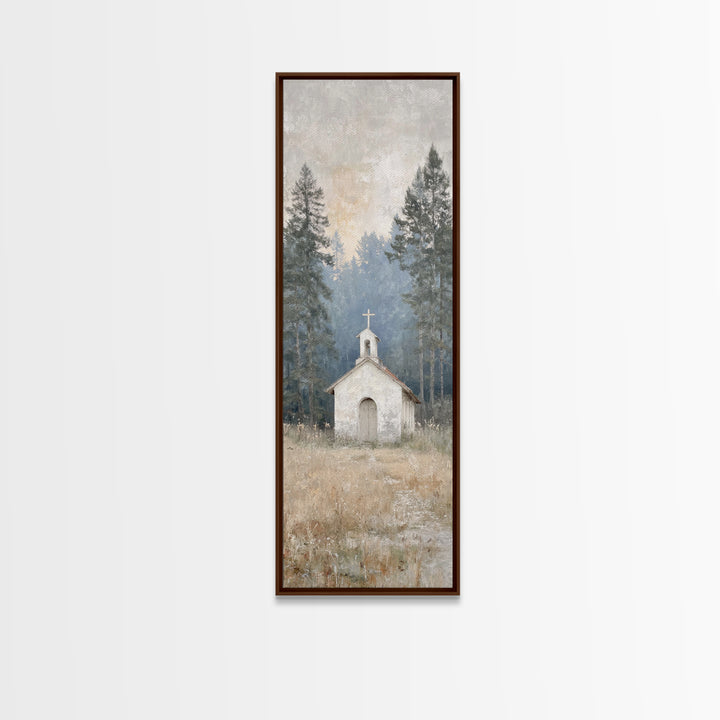 Silent Woodland Chapel – Framed Canvas Print – Christian Art Canvas – Modern Christian Art – Narrow Art – Christian Wall Art – Christian Gi
