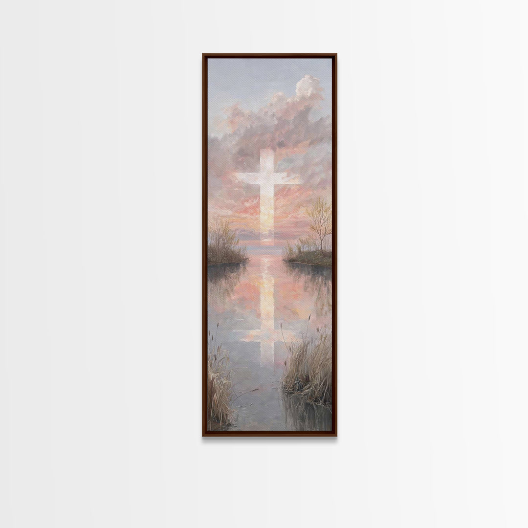 Sunset Cross Glory, Framed Canvas Print, Christian Wall Art, Christian Art Canvas, Tall Narrow Wall Art, Christian Christmas Art, Modern Ch