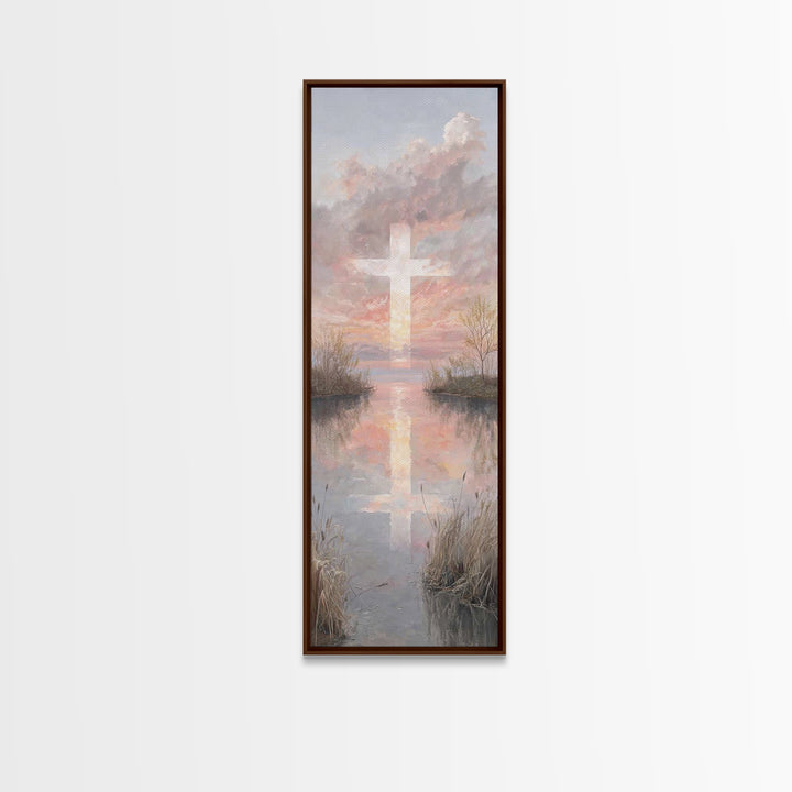 Sunset Cross Glory, Framed Canvas Print, Christian Wall Art, Christian Art Canvas, Tall Narrow Wall Art, Christian Christmas Art, Modern Ch