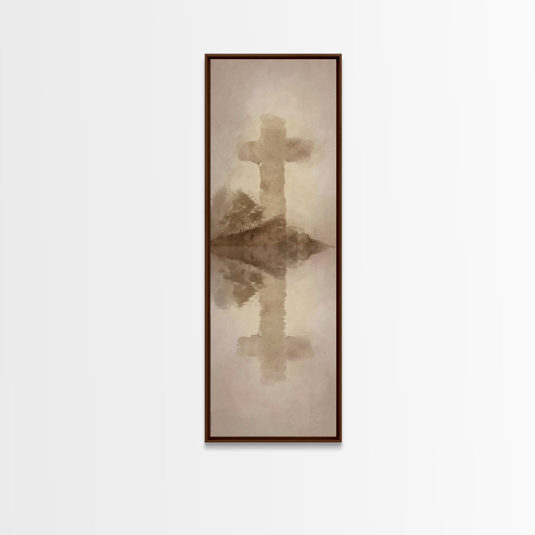 Eternal Cross Silence | Framed Canvas Print | Christian Wall Art | Minimalist Christian Art | Tall Skinny Art Print | Christian Art Canvas