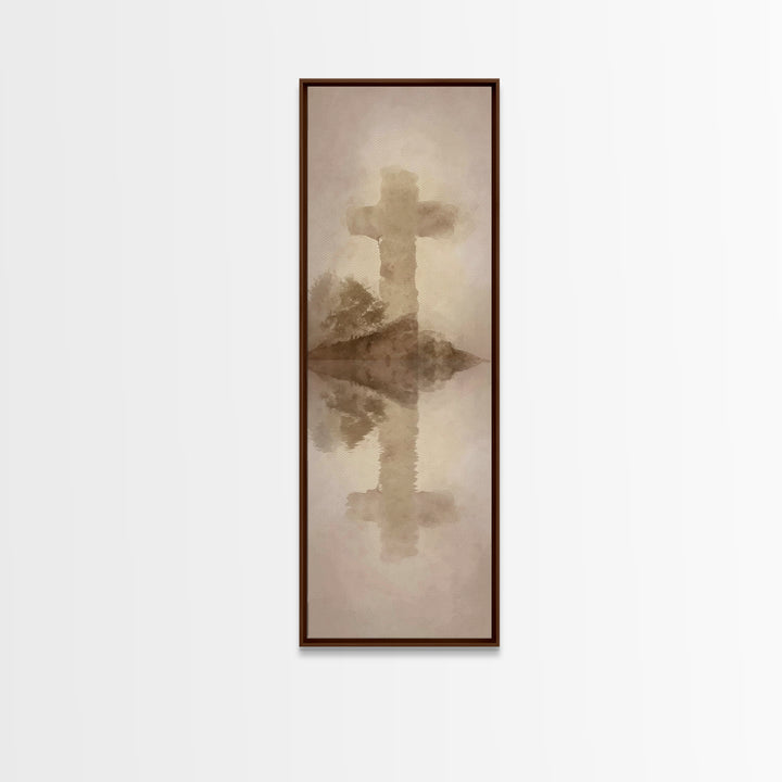 Eternal Cross Silence | Framed Canvas Print | Christian Wall Art | Minimalist Christian Art | Tall Skinny Art Print | Christian Art Canvas