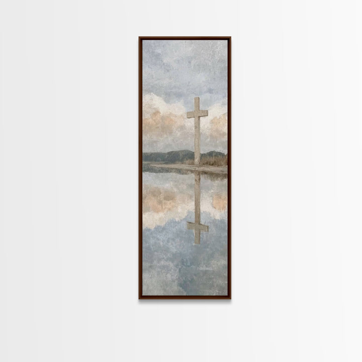 Cross Of Dawn – Framed Canvas Print – Tall Narrow Wall Art – Christian Wall Art – Christian Art Canvas – Jesus Painting – Christian Decor