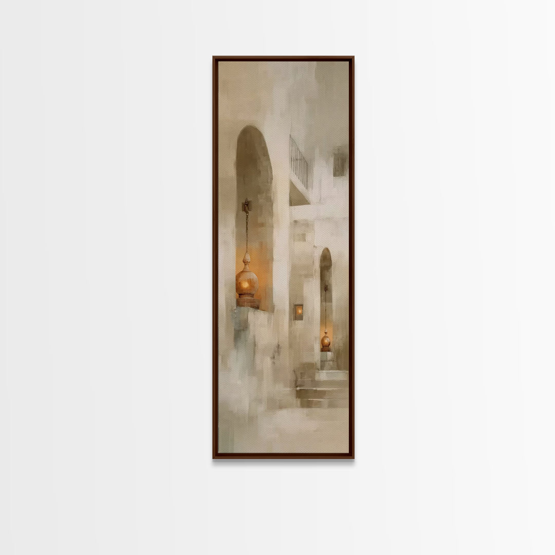 Clay Lamps Glow – Framed Canvas Print – Narrow Art – Christian Decor – Christmas Wall Art – Christian Art Canvas – Subtle Christian Art